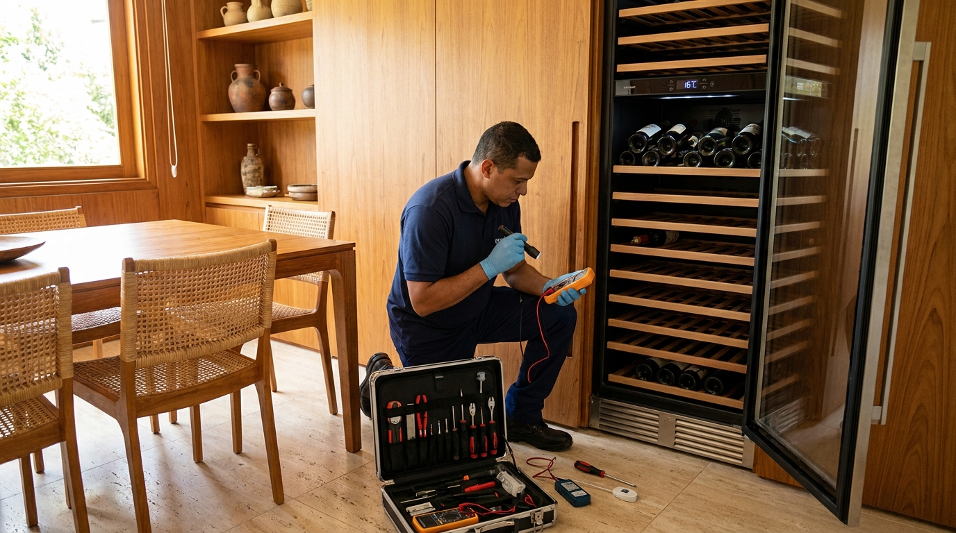 Substituição de termostato em adega climatizada em visita técnica em Fortaleza‑CE